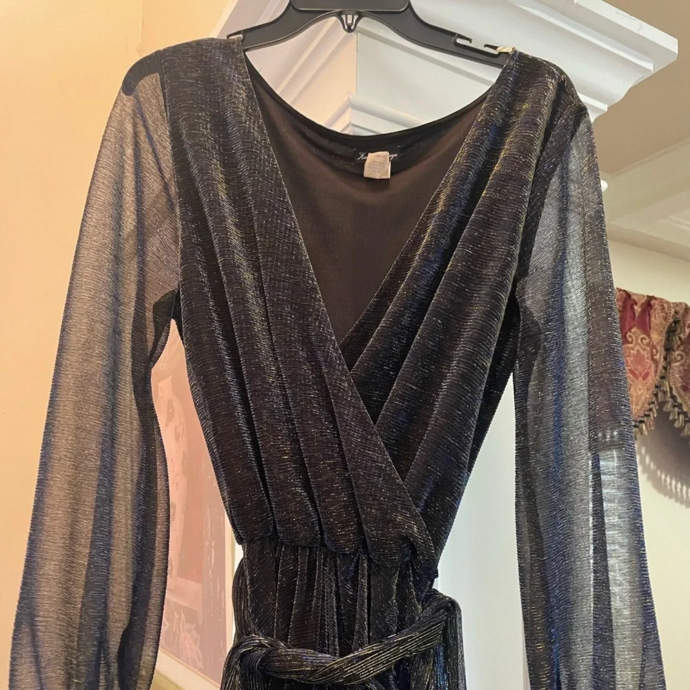 Large Gold and Navy Blue Dress - Picture 4 of 6